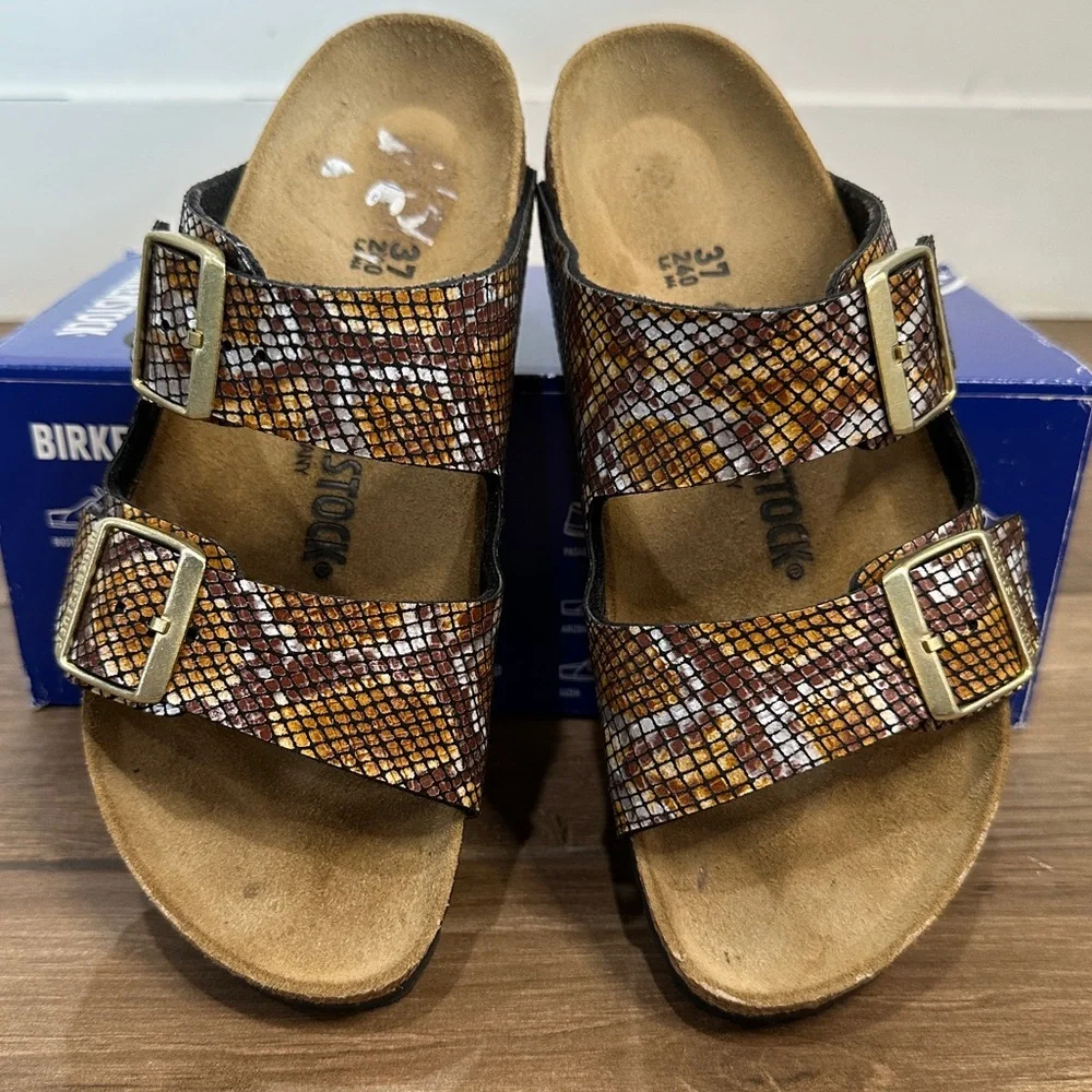 Birkenstock snake print brown Women’s Sandals Size 37/6 - Picture 2 of 6